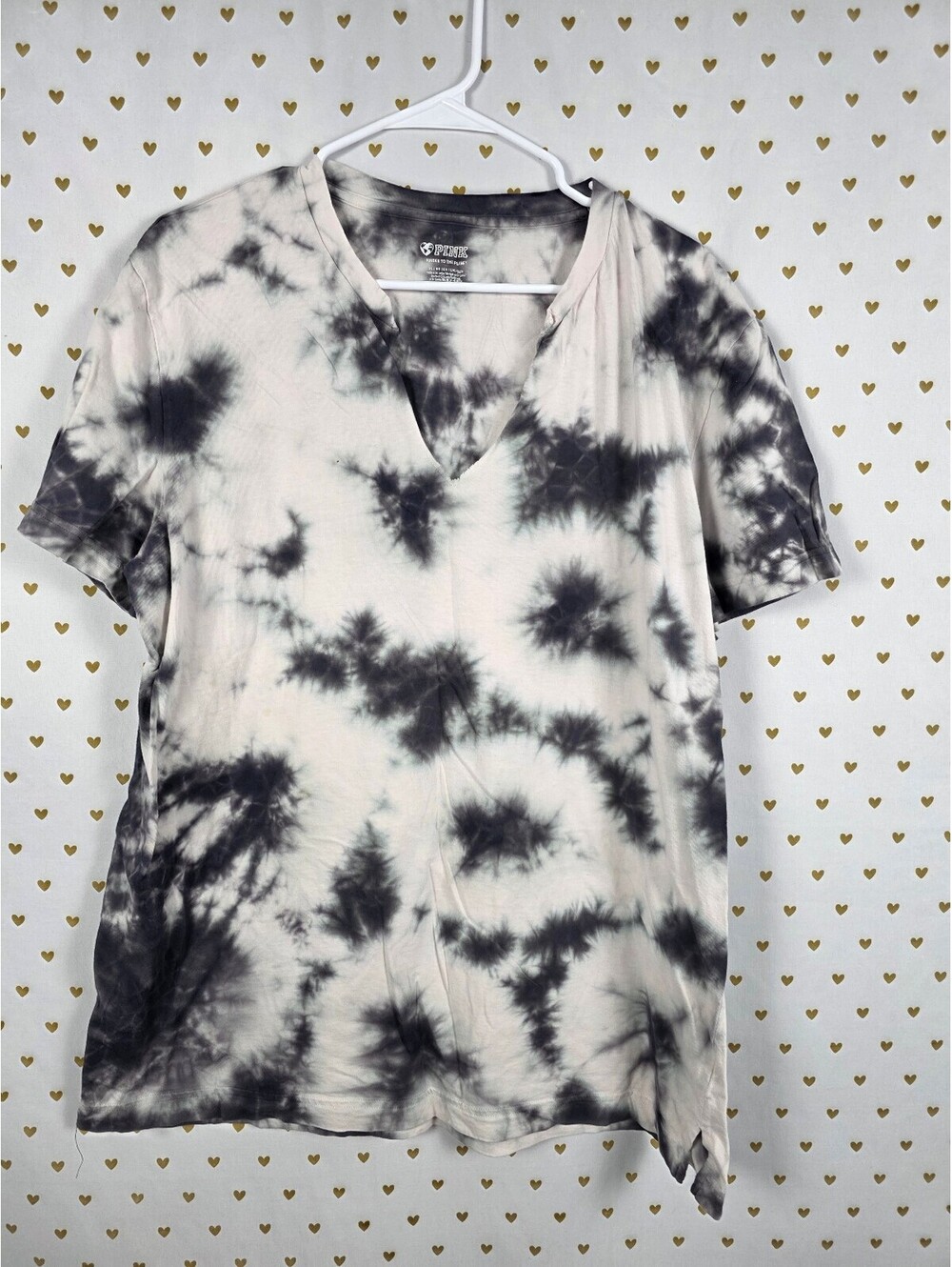 Victorias Secret PINK XL Tee shirt V neck Tye Dye Black